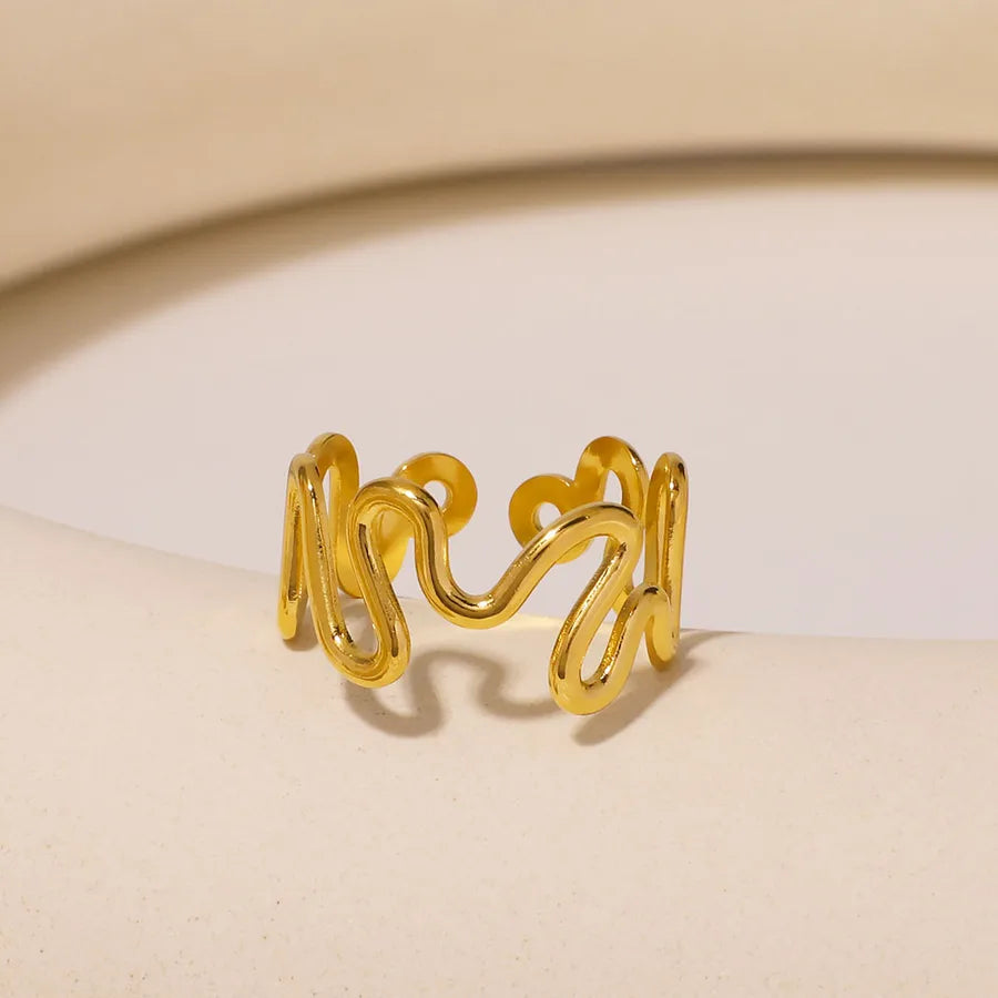 18K Gold Plated Twisted Open Stainless Steel Ring