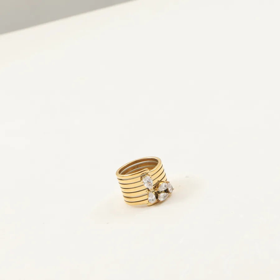 18K Gold Plated Water Drop Zircon Stainless Steel Ring