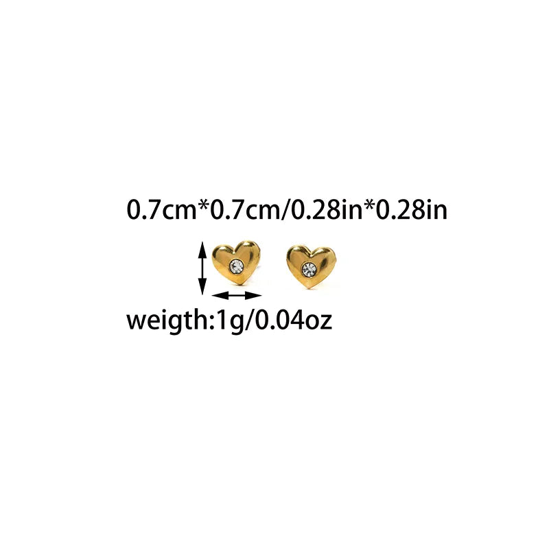 18K Gold Plated Heart Zircon Stud Earrings Gold