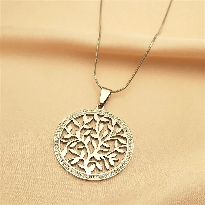 Viking Tree of Life Titanium Steel Necklace Silver
