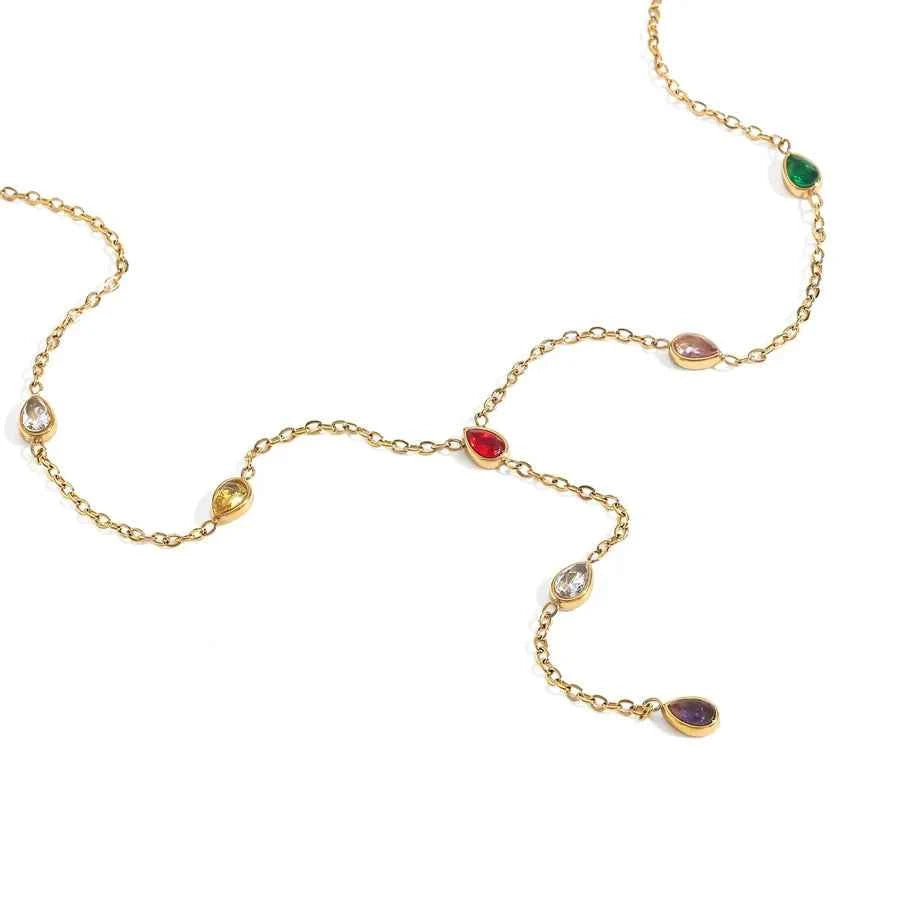 18K Gold Water Drop Zircon Stainless Steel Necklace