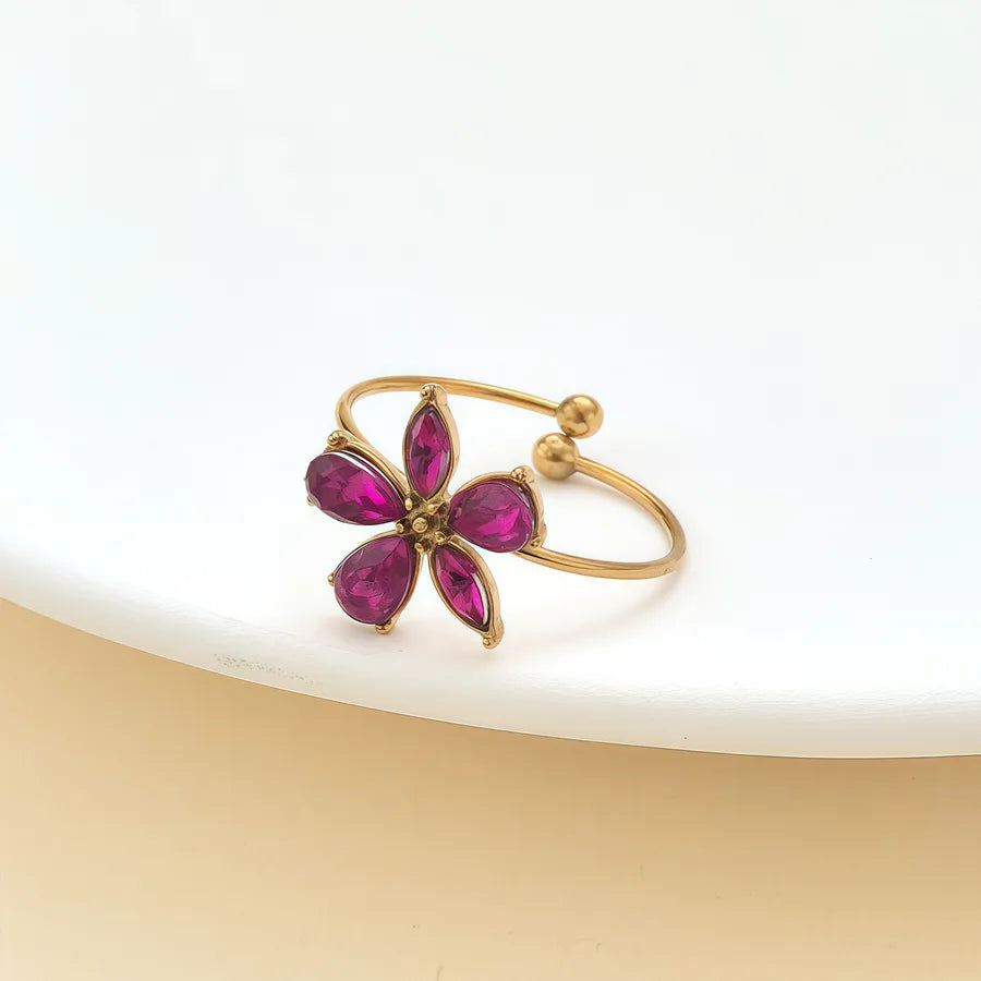 Zircon Heart & Flower Stainless Steel Ring JZ-25-09-003