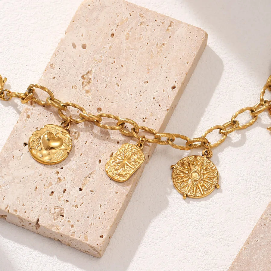 Gold Sun Face Pendant Bracelet for Women