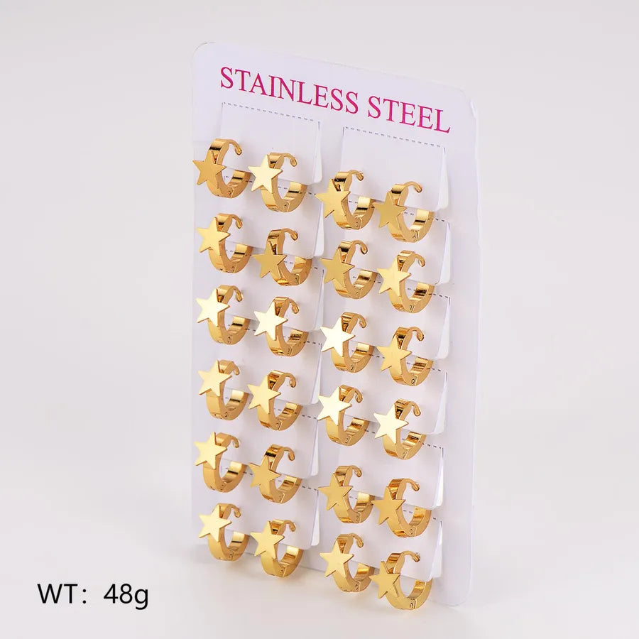 Gold Stainless Steel Star & Leaf Earrings Set Five-pointed star