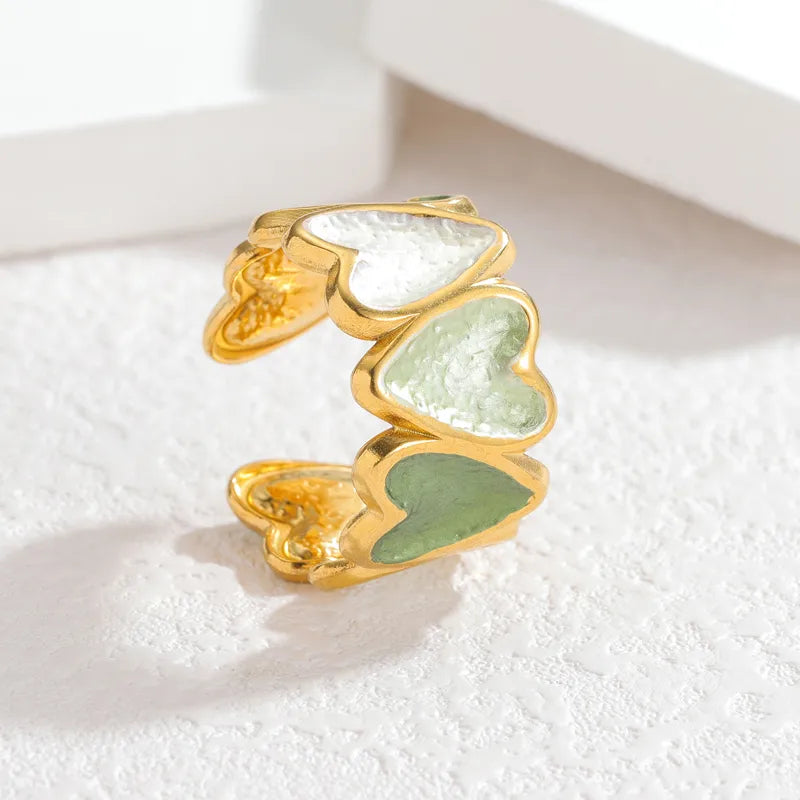 18K Gold Plated Enamel Stainless Steel Ring R878-Green