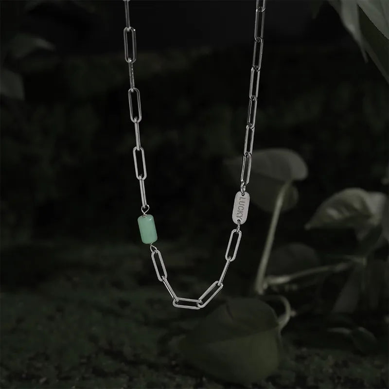 Personalized Stone & Steel Letter Pendant Necklace