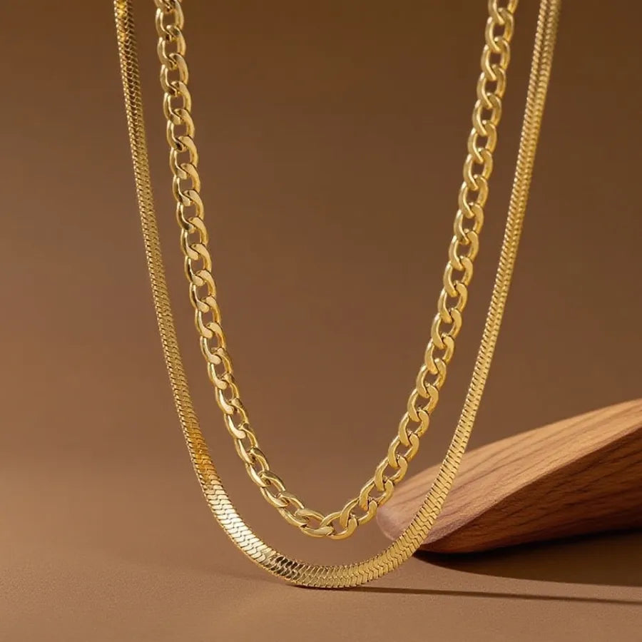 Double Layer Titanium Steel Heart Necklace X01089-Double Layer Chain-Necklace- Gold