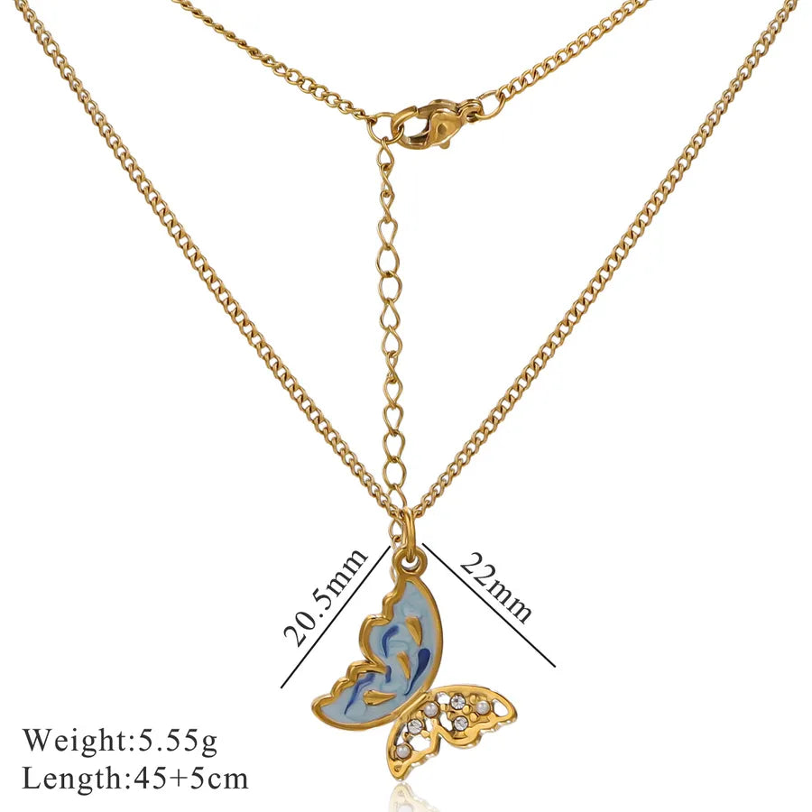 Elegant Butterfly Pendant Necklace for Women Blue