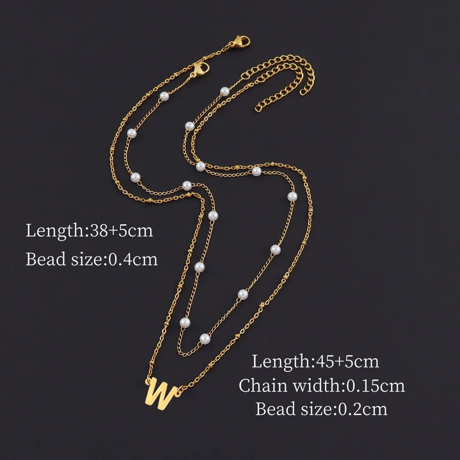 Minimalist Gold Initial Pendant Layered Necklace Gold W