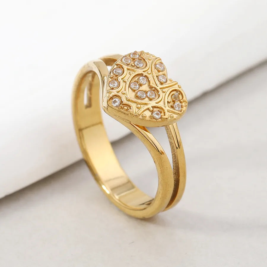 Gold-Plated Zodiac Diamond Ring for Women Average Size Solid Heart with Inlaid Diamonds