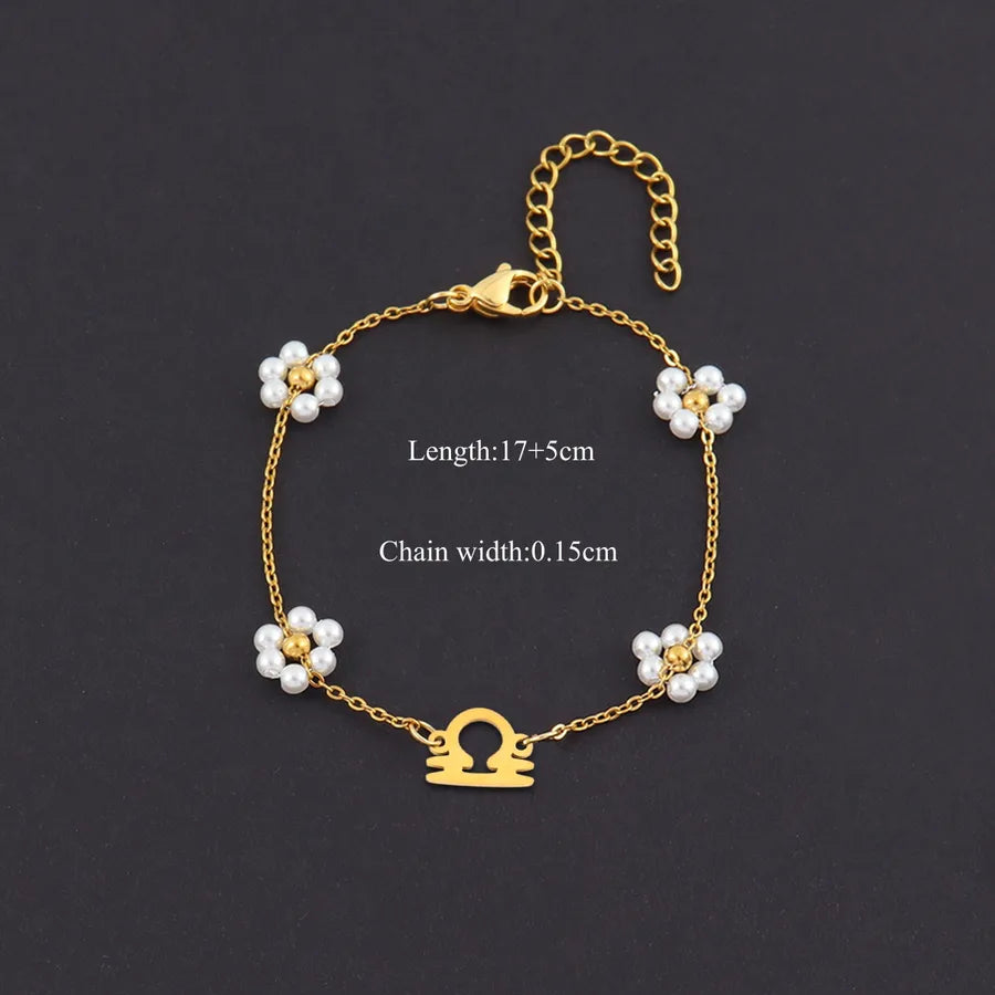 18K Gold Zodiac Pearl Bracelet for Women Gold Libra