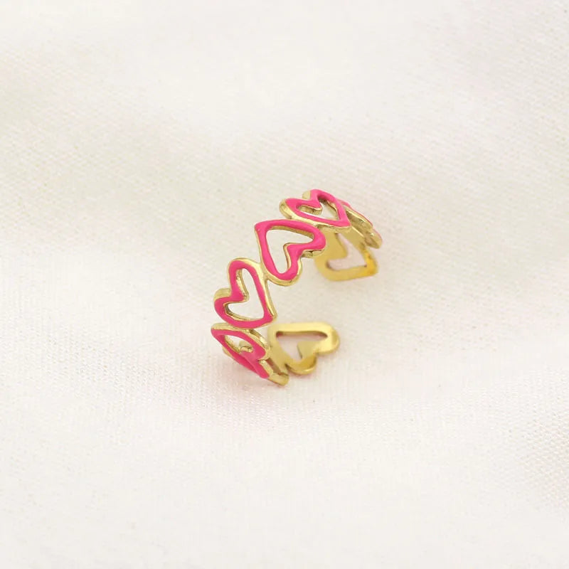 Leaf Enamel Stainless Steel Open Ring for Women Style 16