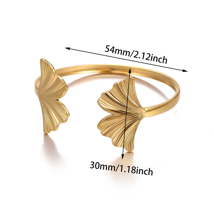18K Gold Plated Leaf & Flower Open Bangle Bracelet B1938G