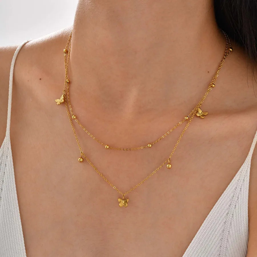 Butterfly Double Layer Gold Necklace