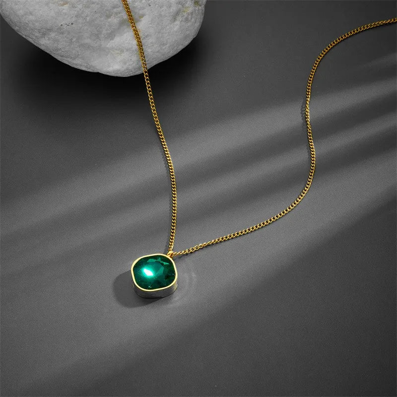 Green Zircon Gold-Plated Geometric Locket Necklace