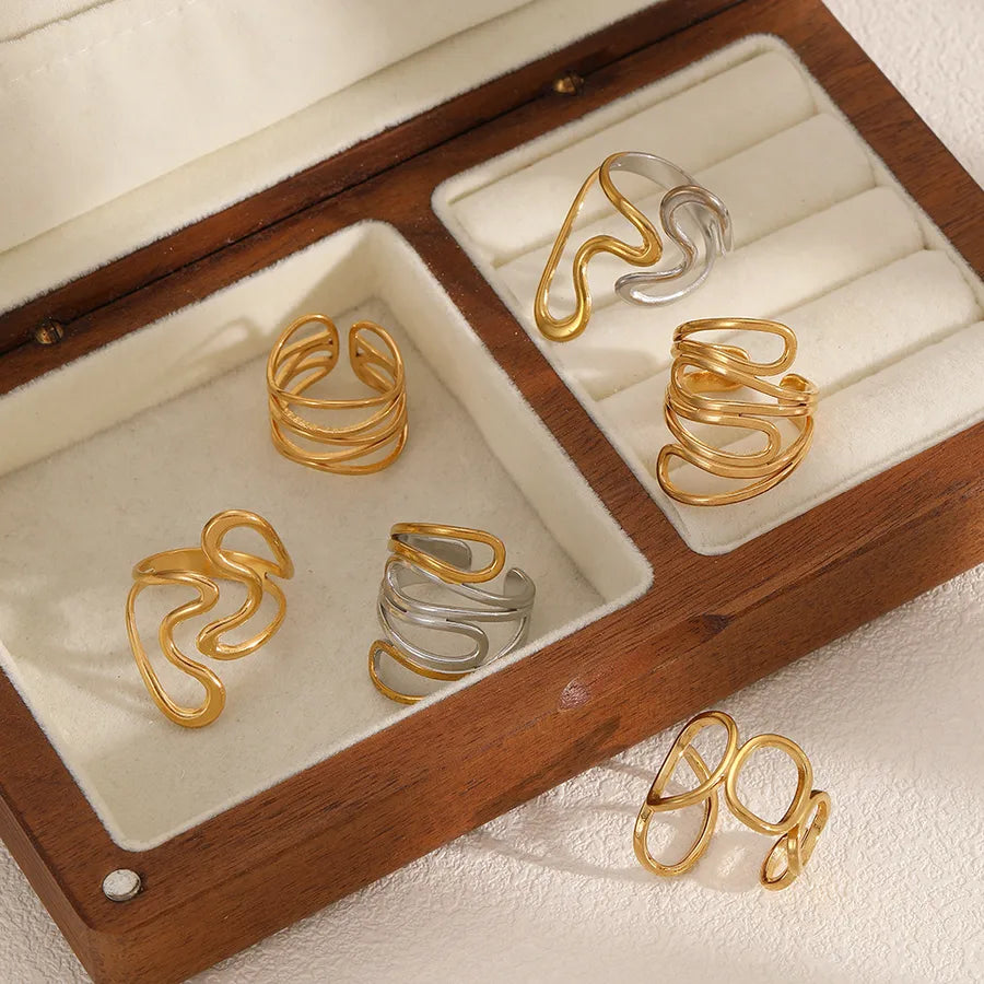 Geometric Titanium Steel Ring – Unisex Gold Plated