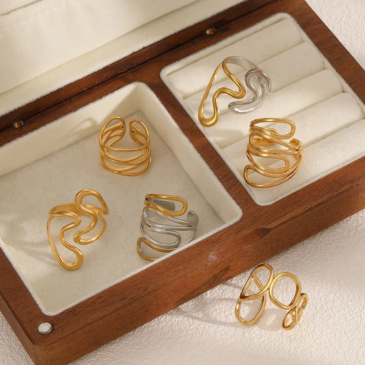 Geometric Titanium Steel Ring – Unisex Gold Plated