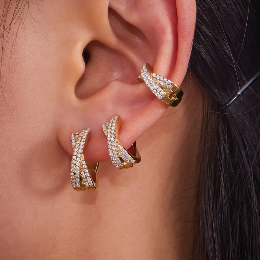 18K Gold Zircon Cross Earrings for Women