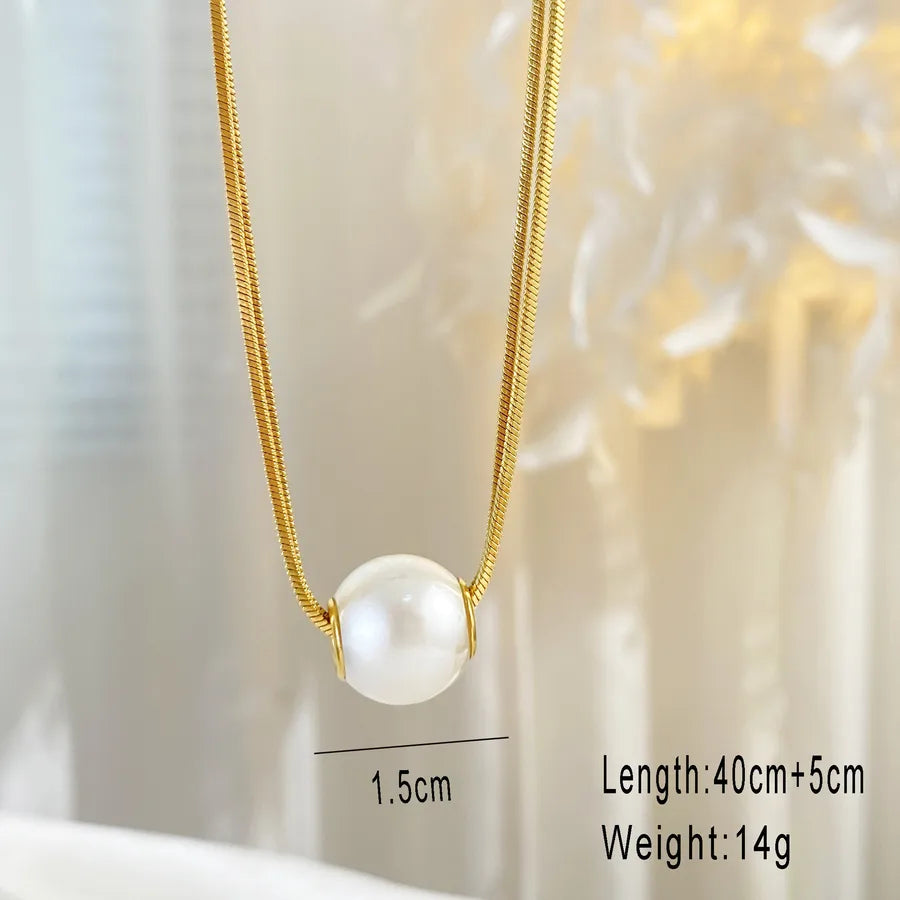 Gold Plated Titanium Letter V Pendant Necklace Gold - Pearl Double Layer Necklace