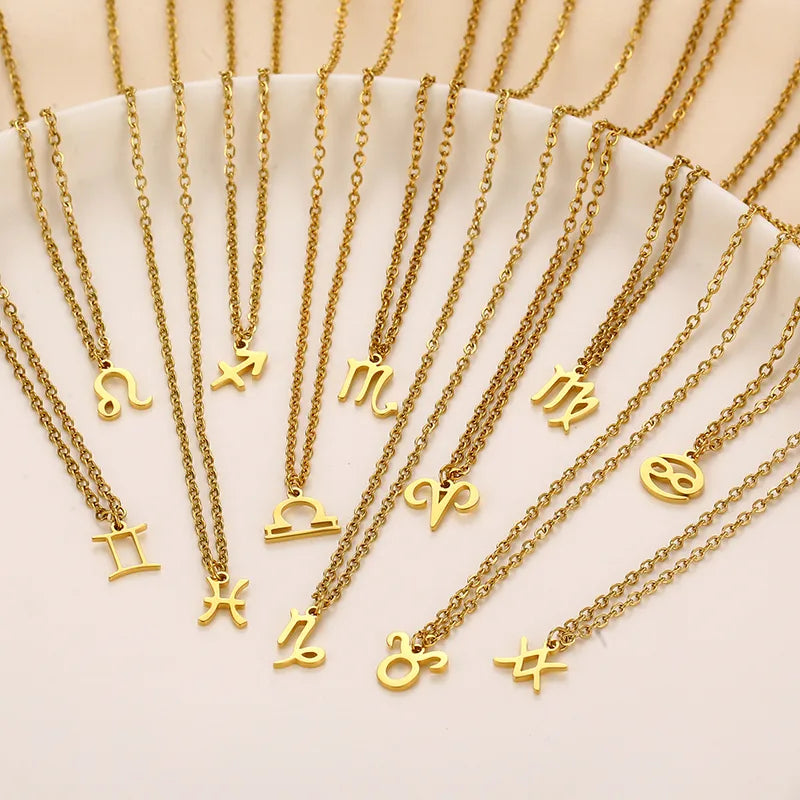 18K Gold Zodiac Pendant Necklace – Waterproof Steel