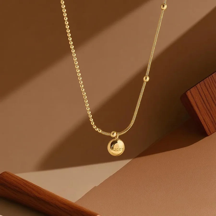 Titanium Steel Heart Pendant Necklace X0353-Alphabet Doudou-Necklace- Gold