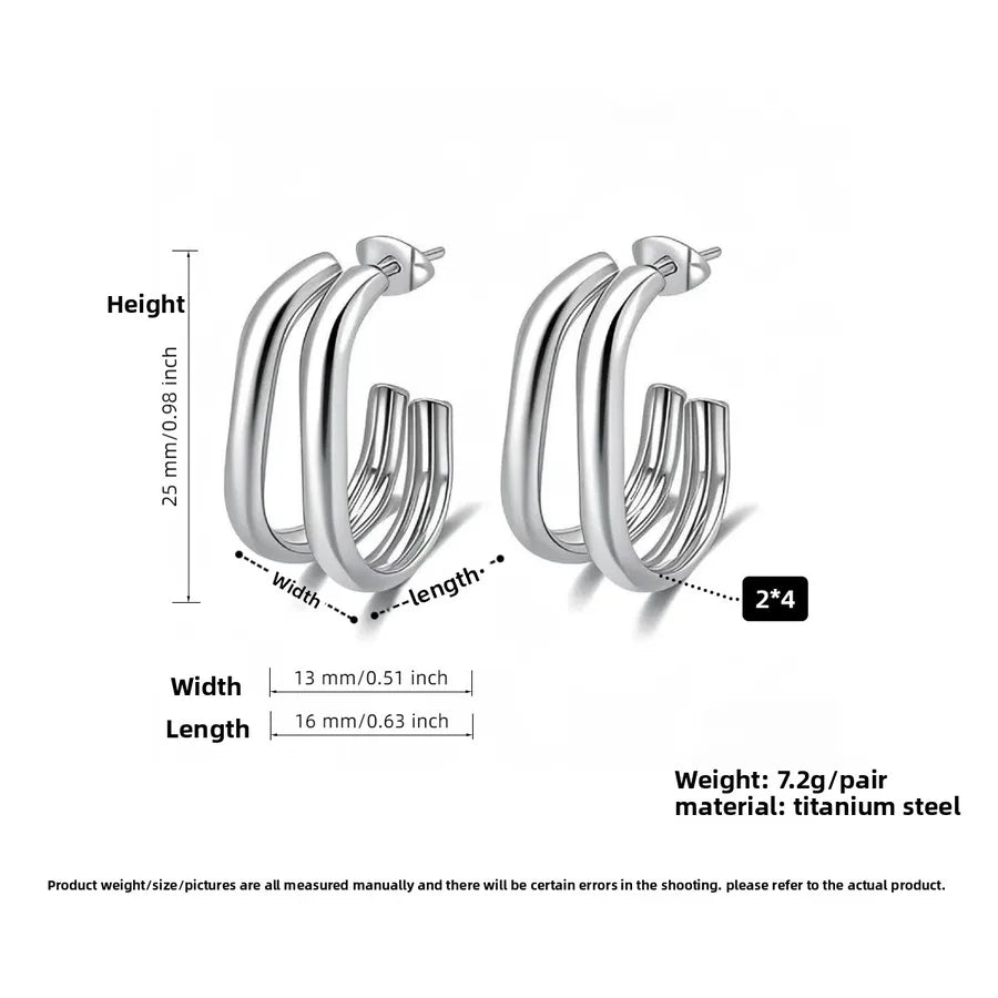 Titanium Steel Geometric U-Shaped Earrings PJER217 Steel Color 25mm