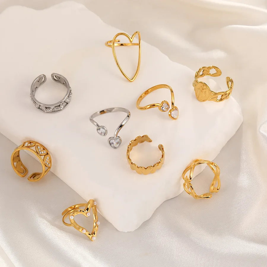 Gold Plated Zircon Heart Ring – Adjustable Open Band