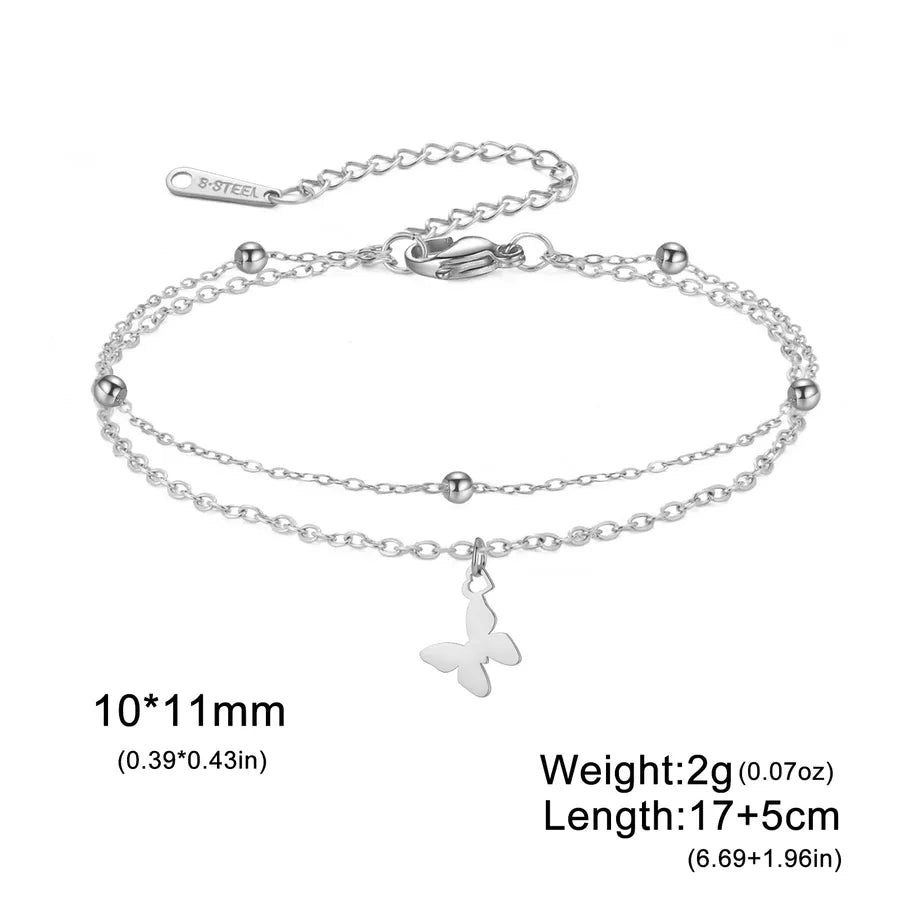 Butterfly Heart Pendant Bracelet – Gold Stainless Steel Steel Double-Layer Chain
