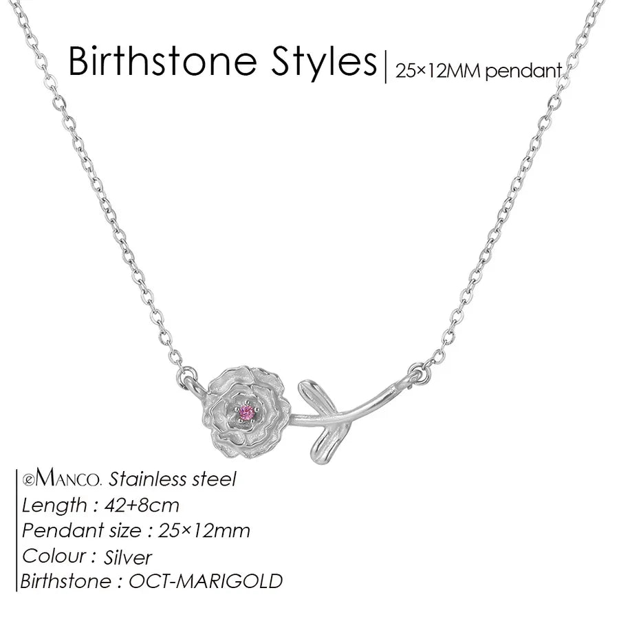 14K Gold Plated Flower Pendant Necklace October Pink Steel Color
