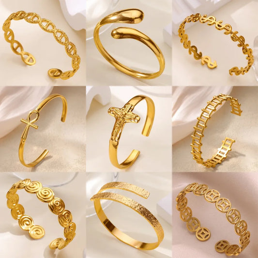 Geometric Titanium Steel Bangle Bracelet