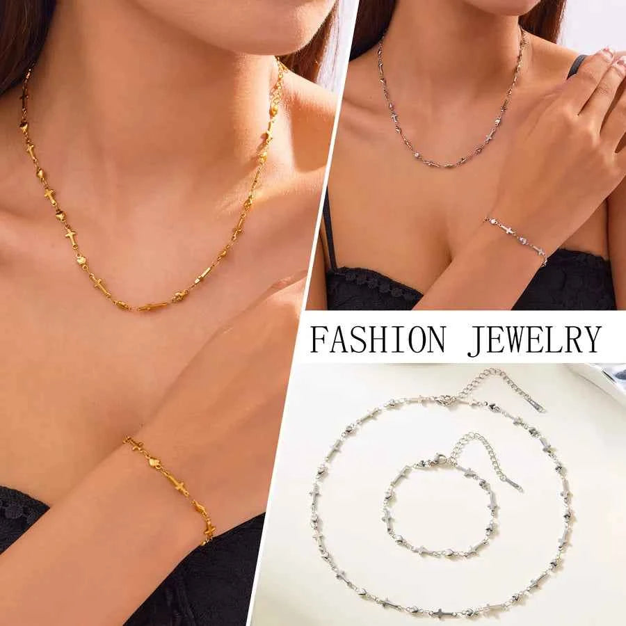Stainless Steel Cross Pendant Bracelet Necklace