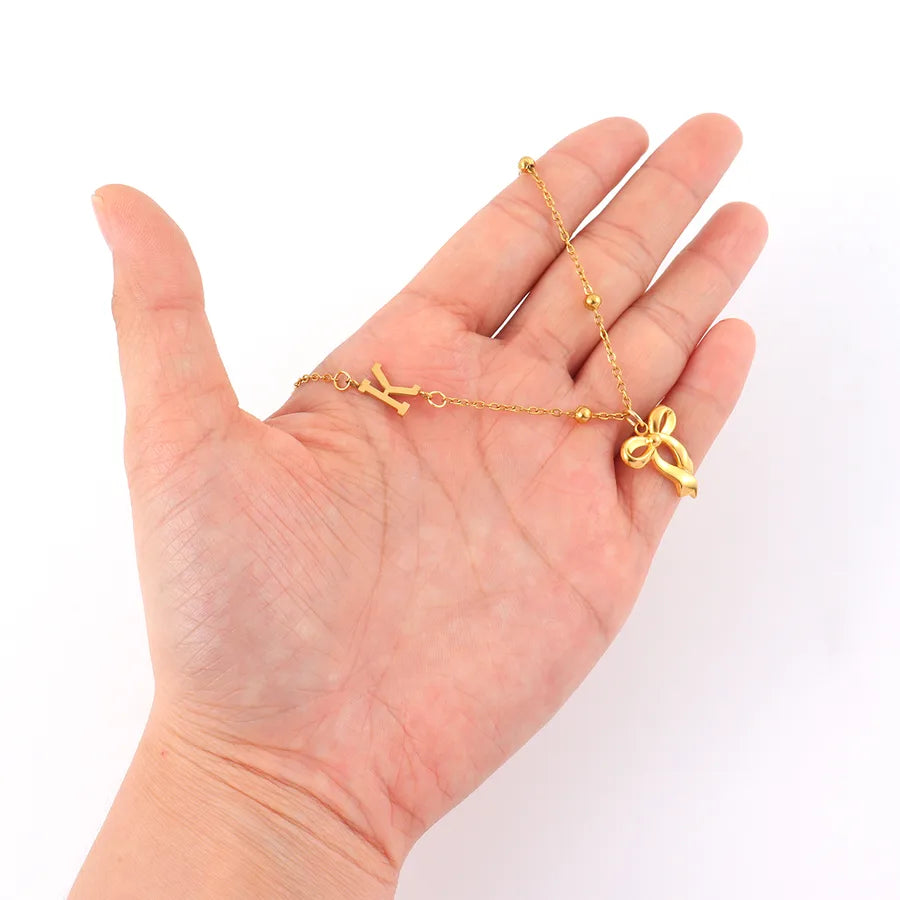 18K Gold Plated Bow Initial Pendant Necklace