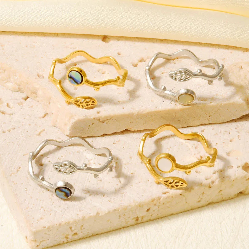 18K Gold Plated Geometric Shell Open Ring