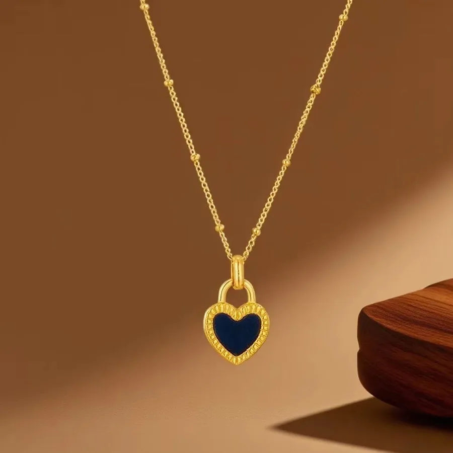 Gold Heart Shell Pendant Necklace X0220-Black and White Heart Necklace - Gold