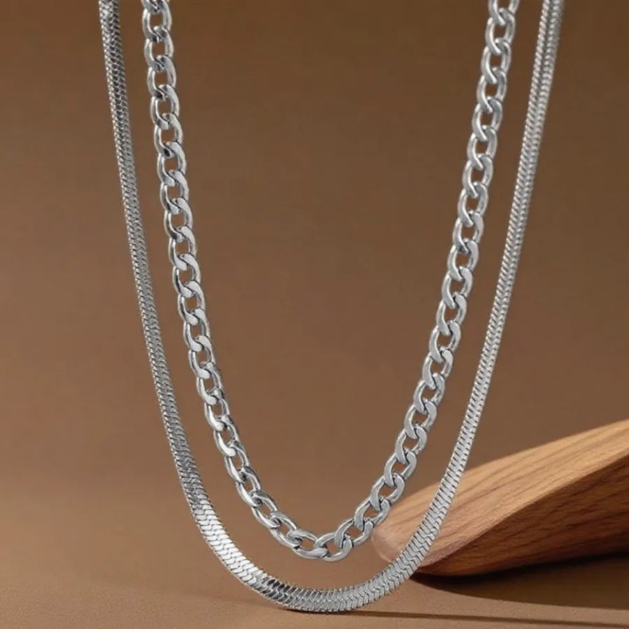 Double Layer Titanium Steel Heart Necklace X01092-Double Layer Chain-Necklace-Steel Color