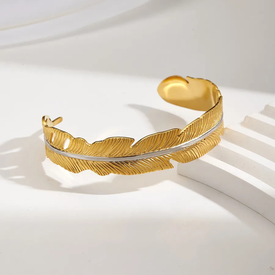 18K Gold Plated Feather Cuff Bracelet