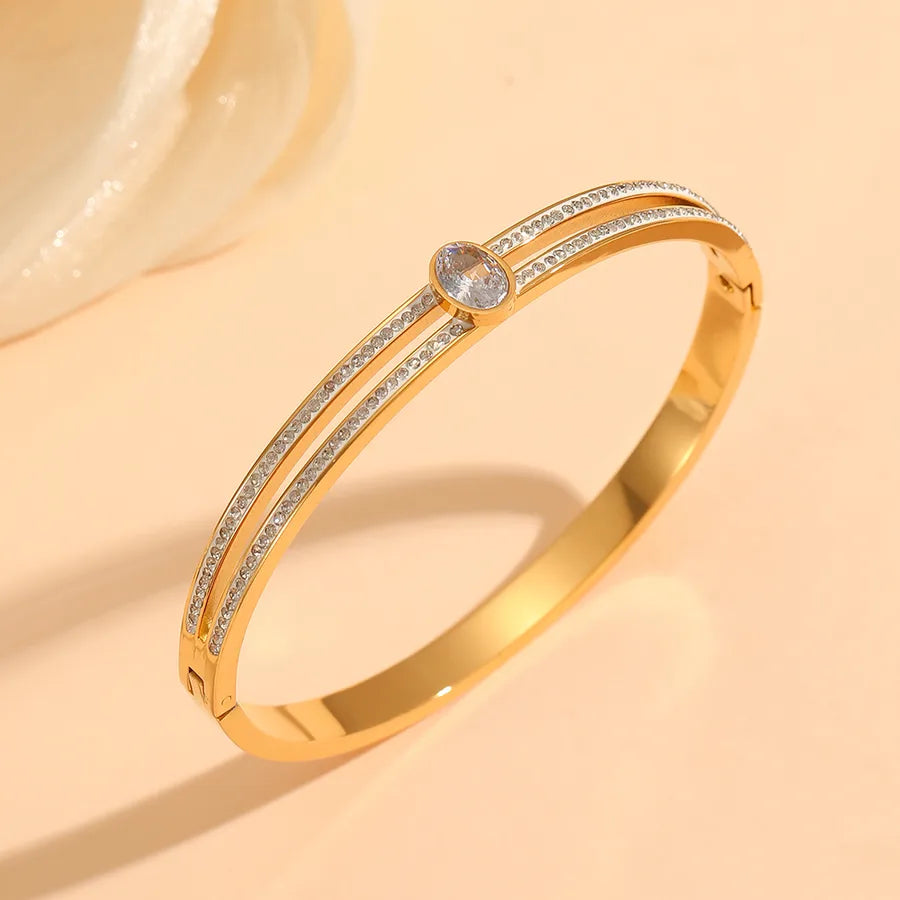 18K Gold PVD Letter & Flower Stainless Steel Bangle Bracelet#10