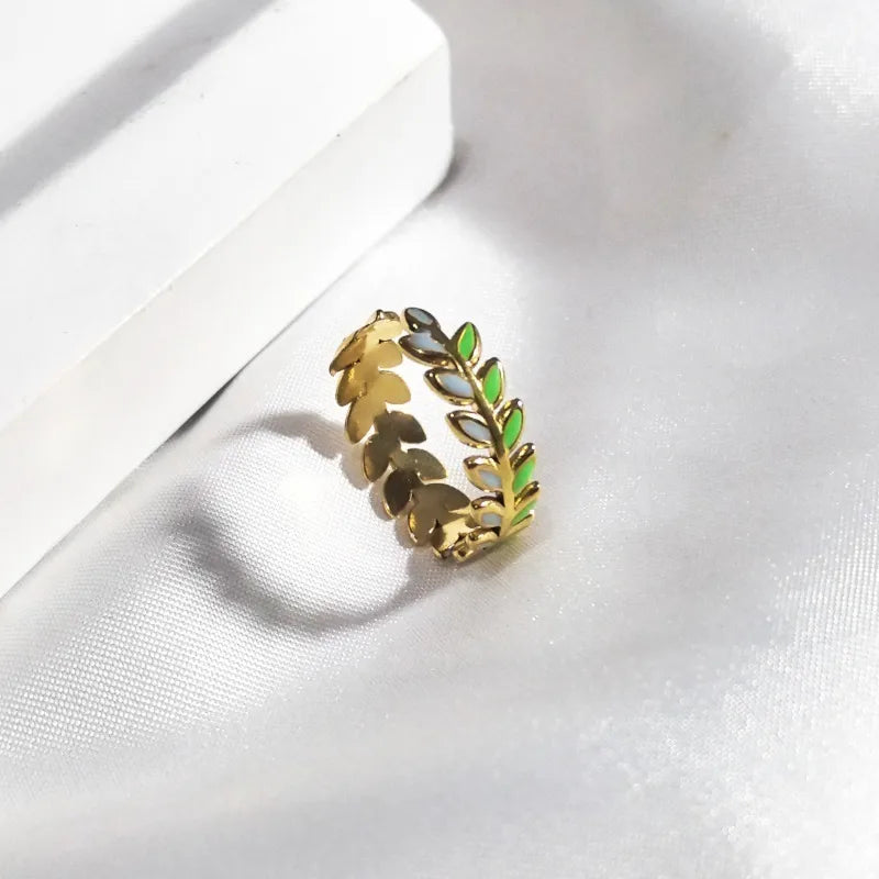 18K Gold Plated Open Wheat Ring Blue and Green