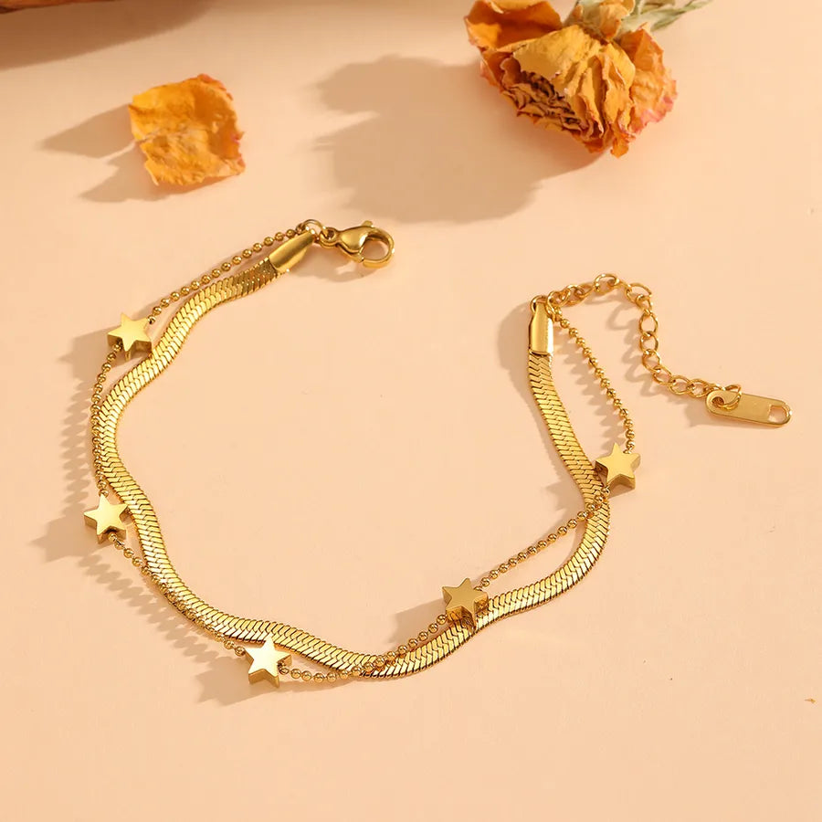 18K Gold Star Snake Chain Bracelet for Women Gold