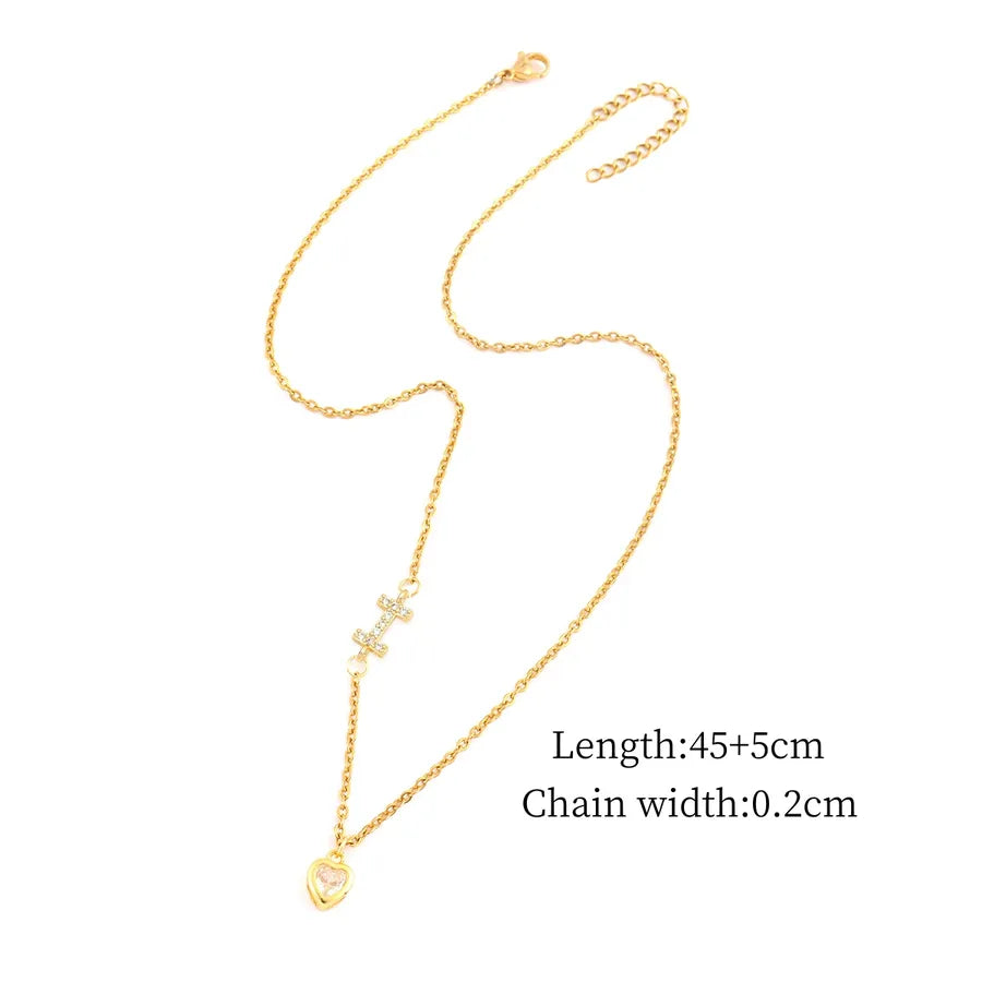 Gold Heart Letter Pendant Necklace Gold I
