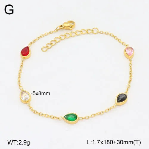 18K Gold Plated Waterdrop Bracelet 180mm+30mm Colored Diamond Gold 1 Strand Package