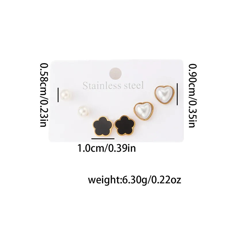 Titanium Steel Heart Earrings for Women Flower Pearl Earrings 0972