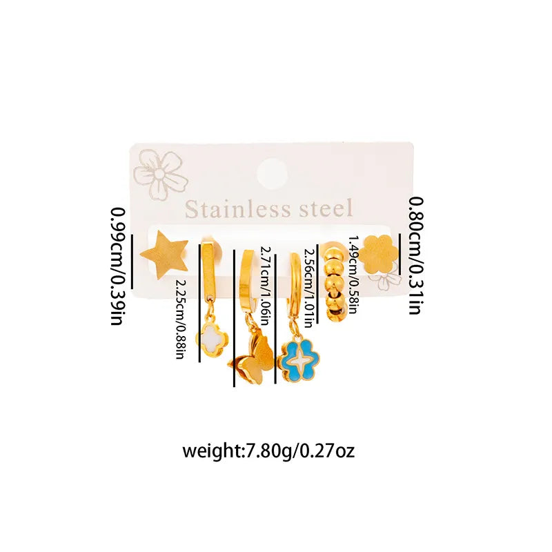 Titanium Steel Heart Earrings for Women Three-dimensional Butterfly Flower Earrings 0993