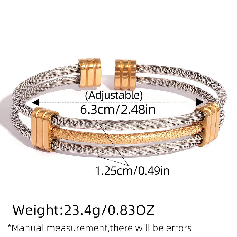 18K Gold Plated Stainless Steel Open Bangle adjustable Gold and Silver color 1 Piece Gold Open Bracelet