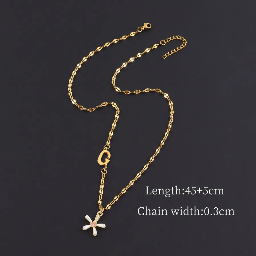 Gold Initial Flower Pendant Necklace for Women Gold G