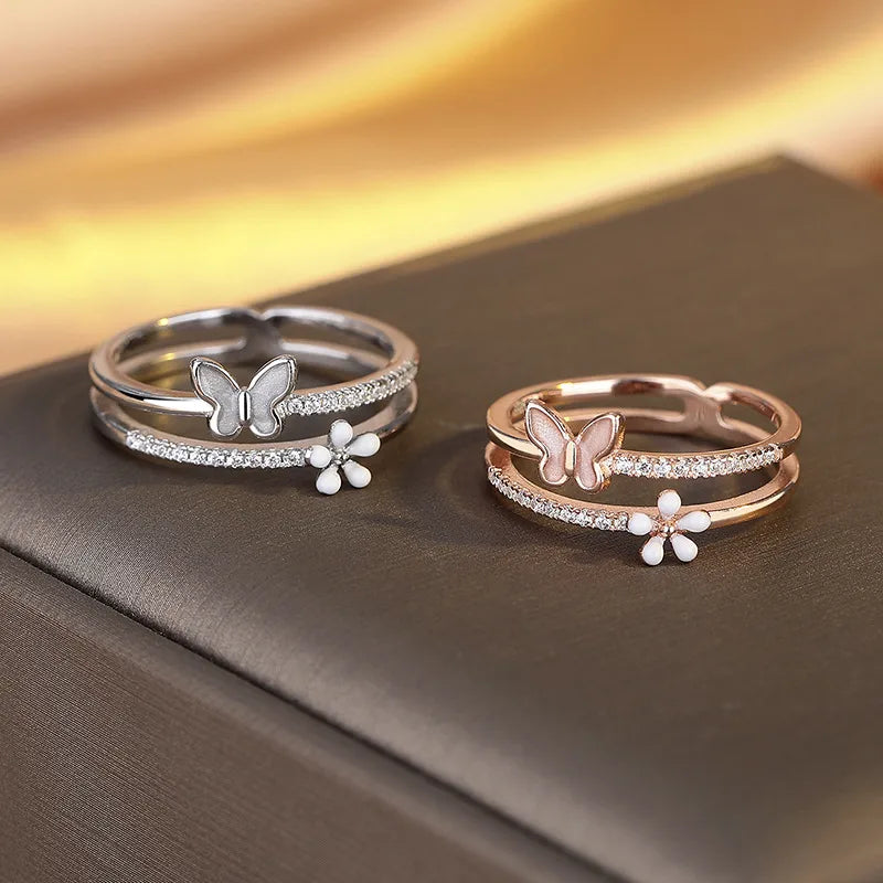 Sterling Silver Double Butterfly Ring for Women