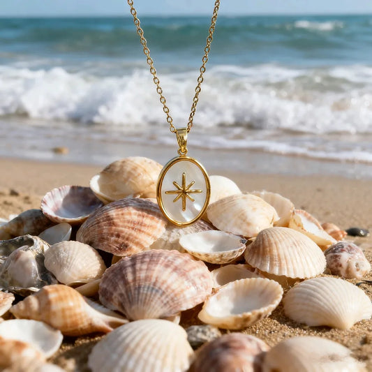 Gold Butterfly Moon Shell Pendant Necklace