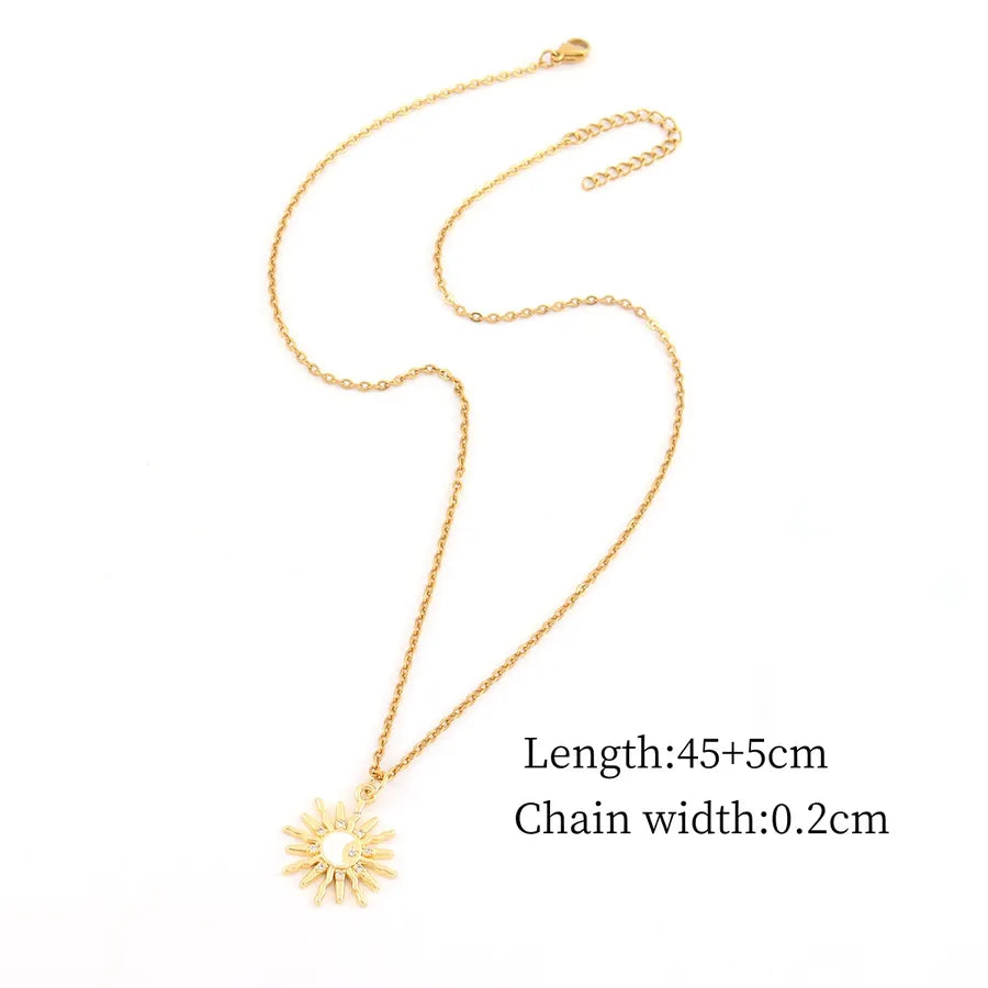 Gold Sun Pendant Necklace – Stainless Steel & Copper Gold White