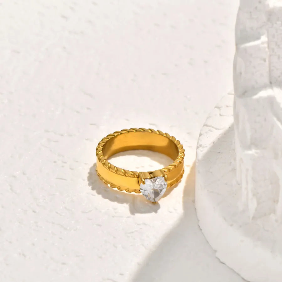 18K Gold Plated Geometric Pearl Zircon Ring Gold 3