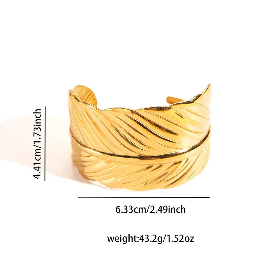 18K Gold Leaf Stainless Steel Open Bangle